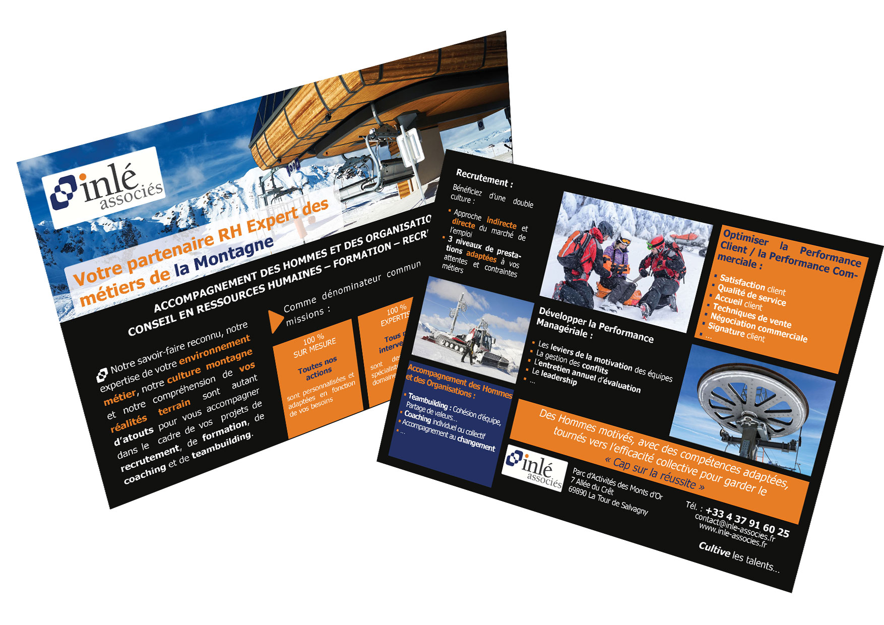 Création d'un flyer recto verso présentant les prestations Inlé à destination des domaines skiables